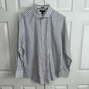 Banana Republic Navy and White Wide Collar Color SLIM fit Stripe Dress Shirt